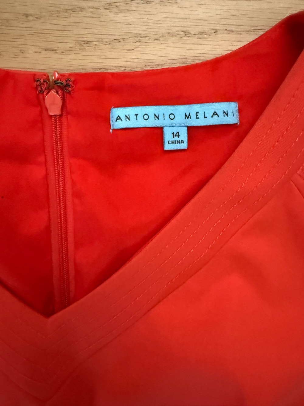 Antonio Melani Size 14 Coral Orange V Neck Dress with Lace Details - Picture 2 of 5